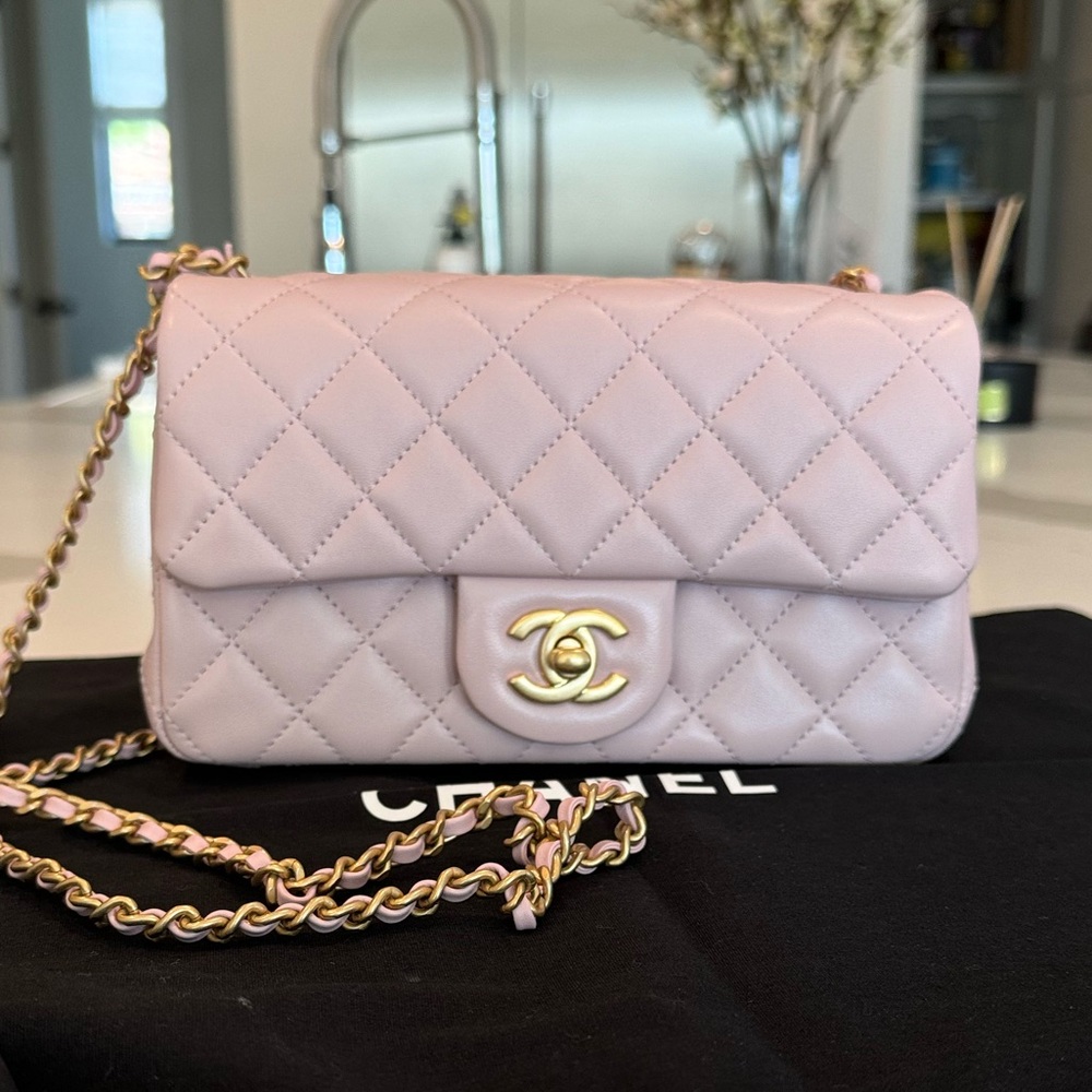 Chanel Light Pink Mini Rectangle Classic Pearl Crush 24k